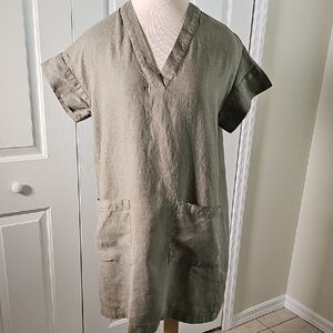 Lou‎ & Grey Olive Green  Linen Mini Dress. Size Small. Pockets.